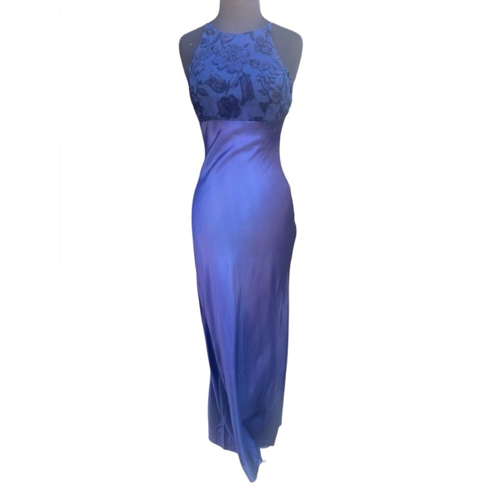 Y2K Satin Fairy Glitter Velvet Embroidered Halter Babydoll Slip Dress S Hoco